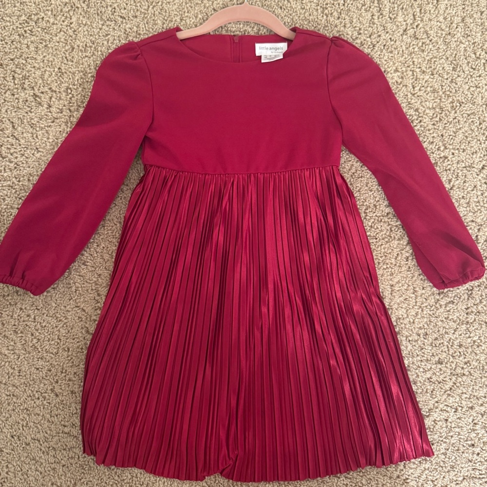 Us Angels Burgundy Pleated Kids Dress